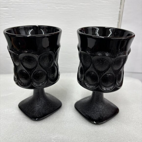 1970’s Noritake Spotlight Vintage Ebony Black Glass Goblets Set of Six (6) RARE - Picture 7 of 11
